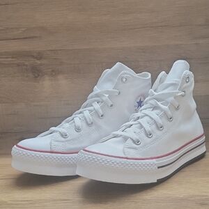 Converse White Sneakers with Blue Star Logo